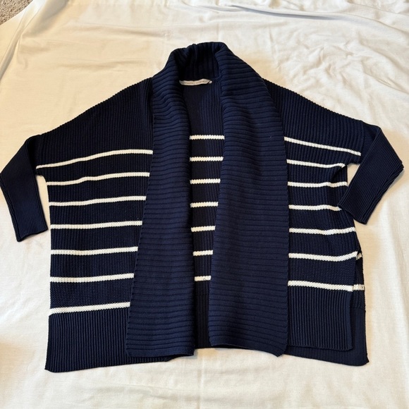 Athleta XXS Striped Peaceful Wrap Cardigan Sweater ~ Navy Blue Nautical Casual - Picture 3 of 7